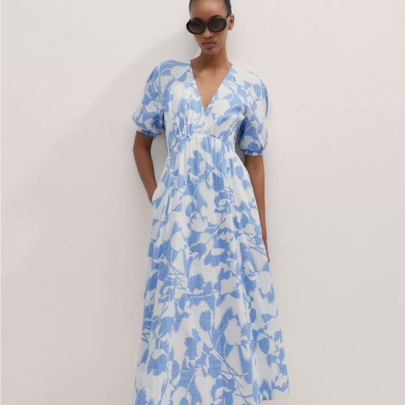 ME+EM Blue and White Cheesecloth Midi Dress